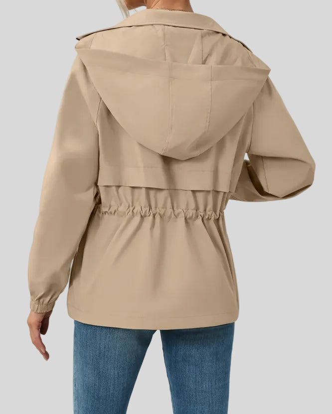 WeekendEase Hooded Jacket in khaki back view showing relaxed structure
