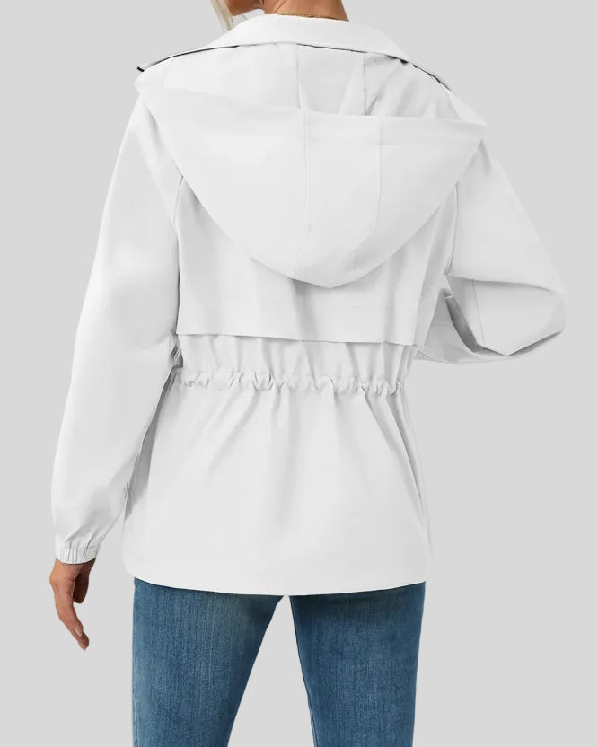 WeekendEase Hooded Jacket in white back view showing relaxed structure
