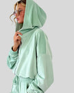 Hoodie and zipper detail of light green lounge set