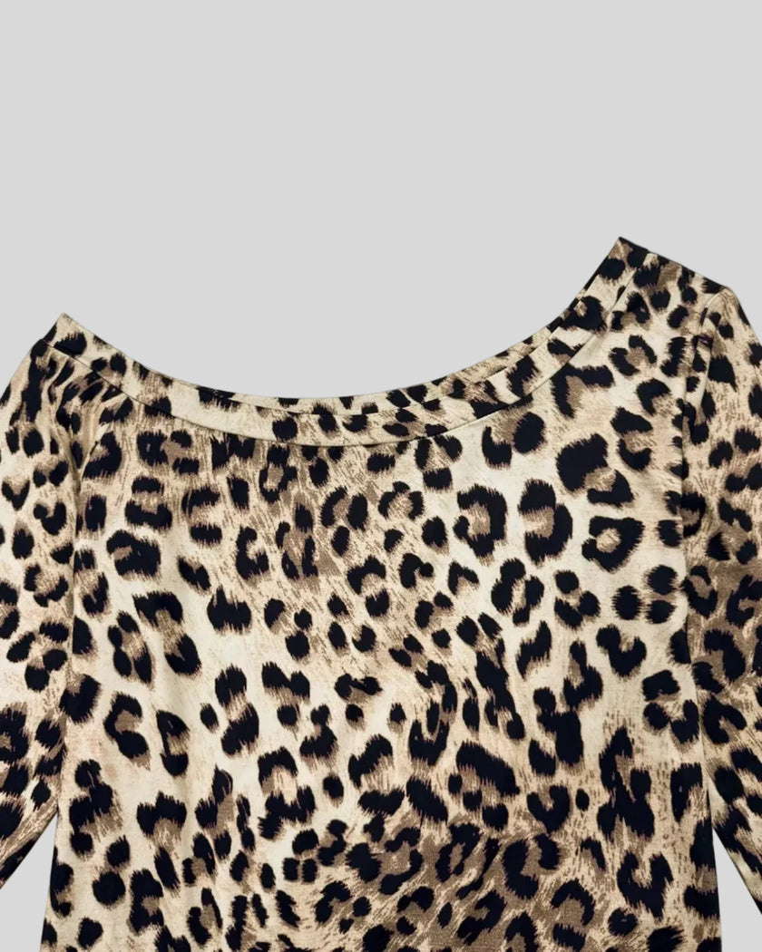 Asymmetrical neckline detail on Athlesi leopard print set