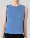 CoreLine Active Tank in dusty blue, front view with round neckline and clean silhouette