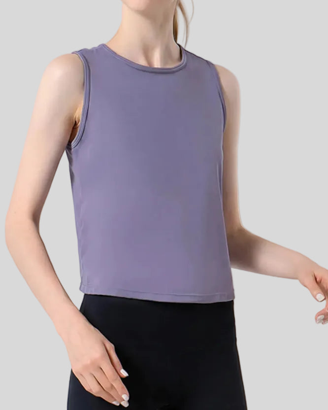 CoreLine Active Tank in lavender, front view with round neckline and clean silhouette