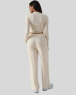 Back view of EaseLounge long-sleeve lounge set in Apricot with clean lines and comfortable fit