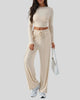 EaseLounge long-sleeve lounge set in apricot, front view with relaxed fit and drawstring pants