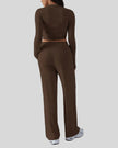 Back view of EaseLounge long-sleeve lounge set in Brown with clean lines and comfortable fit
