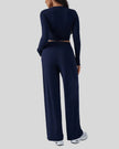Back view of EaseLounge long-sleeve lounge set in Navy Blue with clean lines and comfortable fit