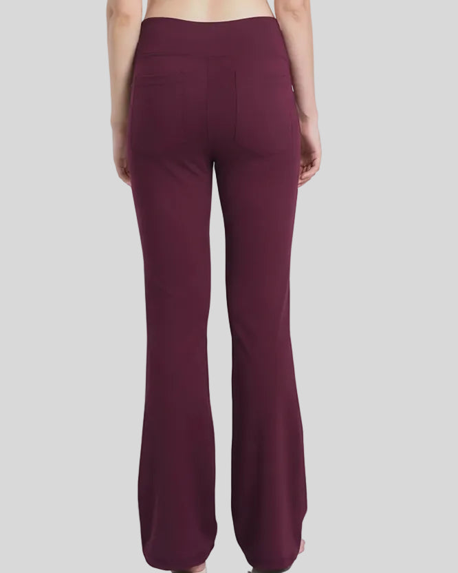 Back view of Athlesi FlexEase Pocket Active Pant in burgundy, showing waistband and fit