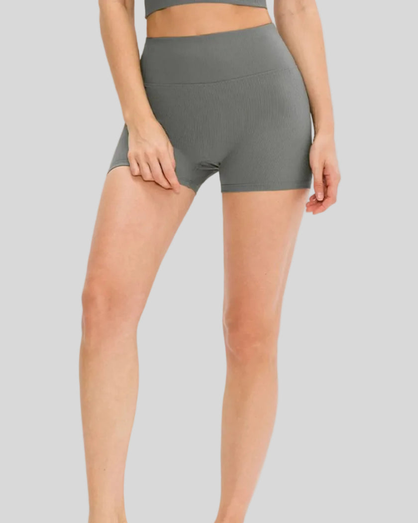 Ribbed high-waist active short in dark gray with legging-style fit