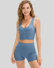 Ribbed high-waist active short in light blue with legging-style fit
