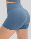 Side view of ribbed legging-style active short in light blue