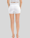 Back view of white ribbed high-waist active short with smooth legging fit
