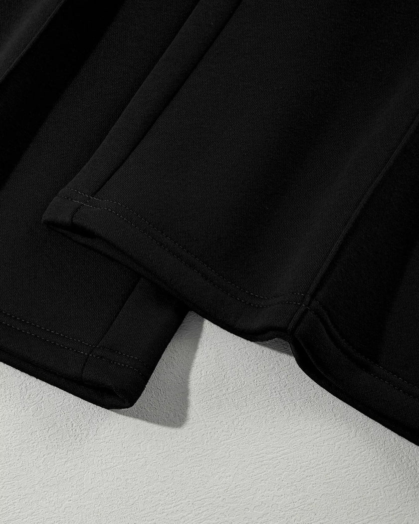 Close-up of pant hem detail on UrbanFlow drawstring pants in black