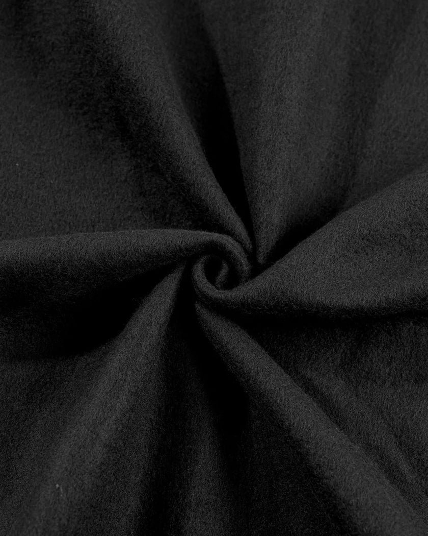Detailed fabric texture close-up showing soft cotton-blend finish in black