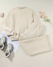 Back flat lay of UrbanFlow zip jacket and pant set in beige