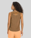 VeilBack Active Tank back view with cutout design and sheer detail in camel