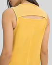 Close-up of VeilBack Active Tank cutout back and semi-sheer fabric texture in yellow