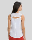 VeilBack Active Tank back view with cutout design and sheer detail in white