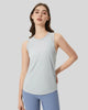 VeilBack Active Tank front angle showing lightweight drape and sleeveless cut in light gray