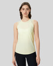 VeilBack Active Tank front view in pastel yellow with semi-sheer fabric and round neckline