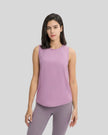 VeilBack Active Tank front view in pink purple with semi-sheer fabric and round neckline