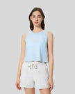 VeilBack Cropped Active Tank in Baby Blue, front view with cropped fit
