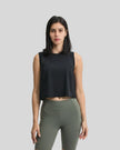 VeilBack Cropped Active Tank in Black, front view with cropped fit