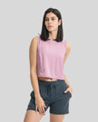 Angled front view of VeilBack Cropped Active Tank in Dusty Pink