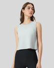 VeilBack Cropped Active Tank in Light Gray, front view with cropped fit