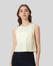 VeilBack Cropped Active Tank in Pastel Yellow, front view with cropped fit